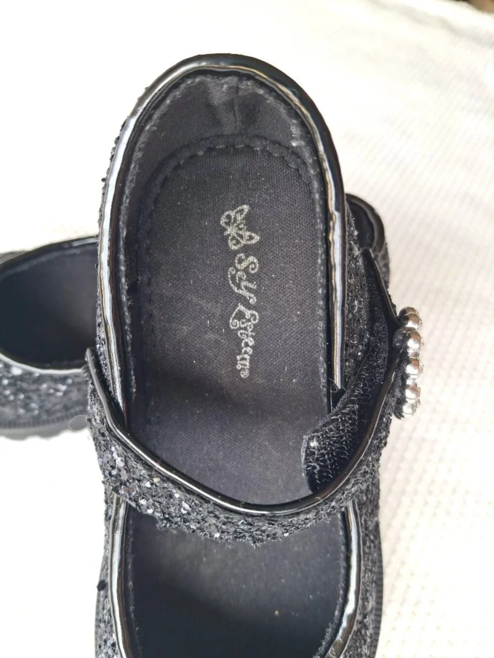 A Lil Dream Girls Black Glitter Mary Jane Flats Size 9 Hook & Loop Shoes